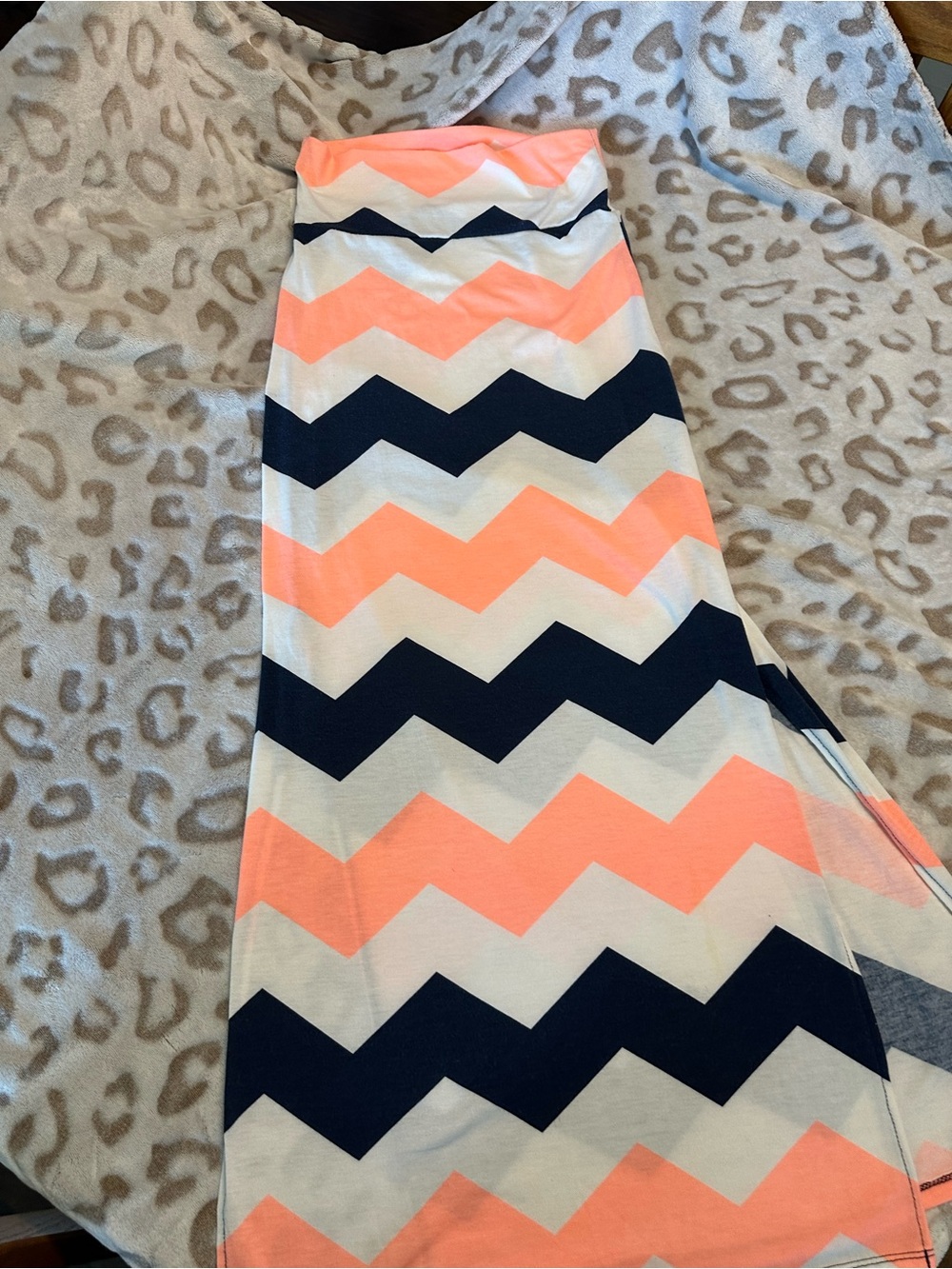 Chevron Maxi Skirt in Bright Coral, Navy & White